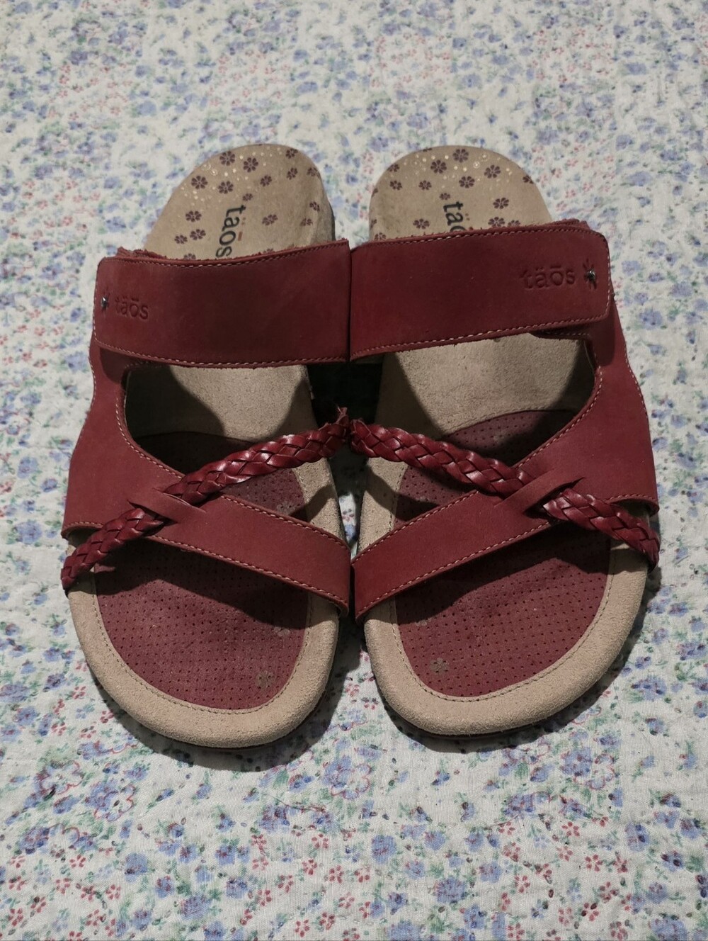 TAOS Red Leather Braid Strap Sandals with Arch Support